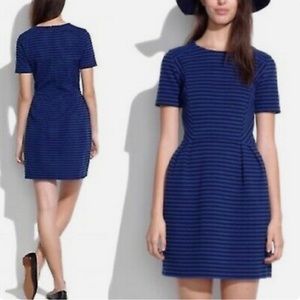 Madewell Gallerist Black and Blue Stripe Ponte Fit and Flare Dress Pockets SZ 2
